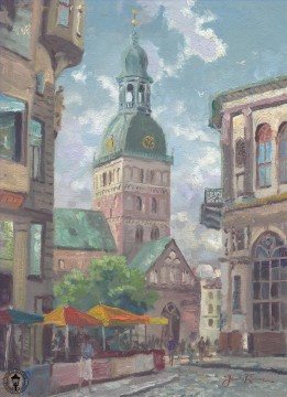 Thomas Kinkade Painting - La cúpula de la Catedral de Riga Letonia Thomas Kinkade